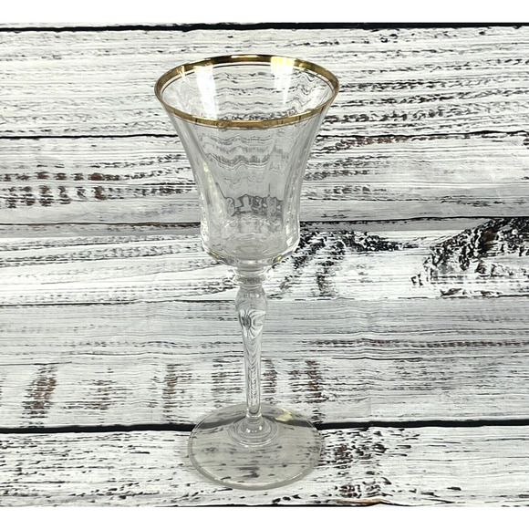 Vintage Crystal w/ Gold Trim 9" Wine Champaign Glass Stemware Goblet Wedding - Picture 1 of 13